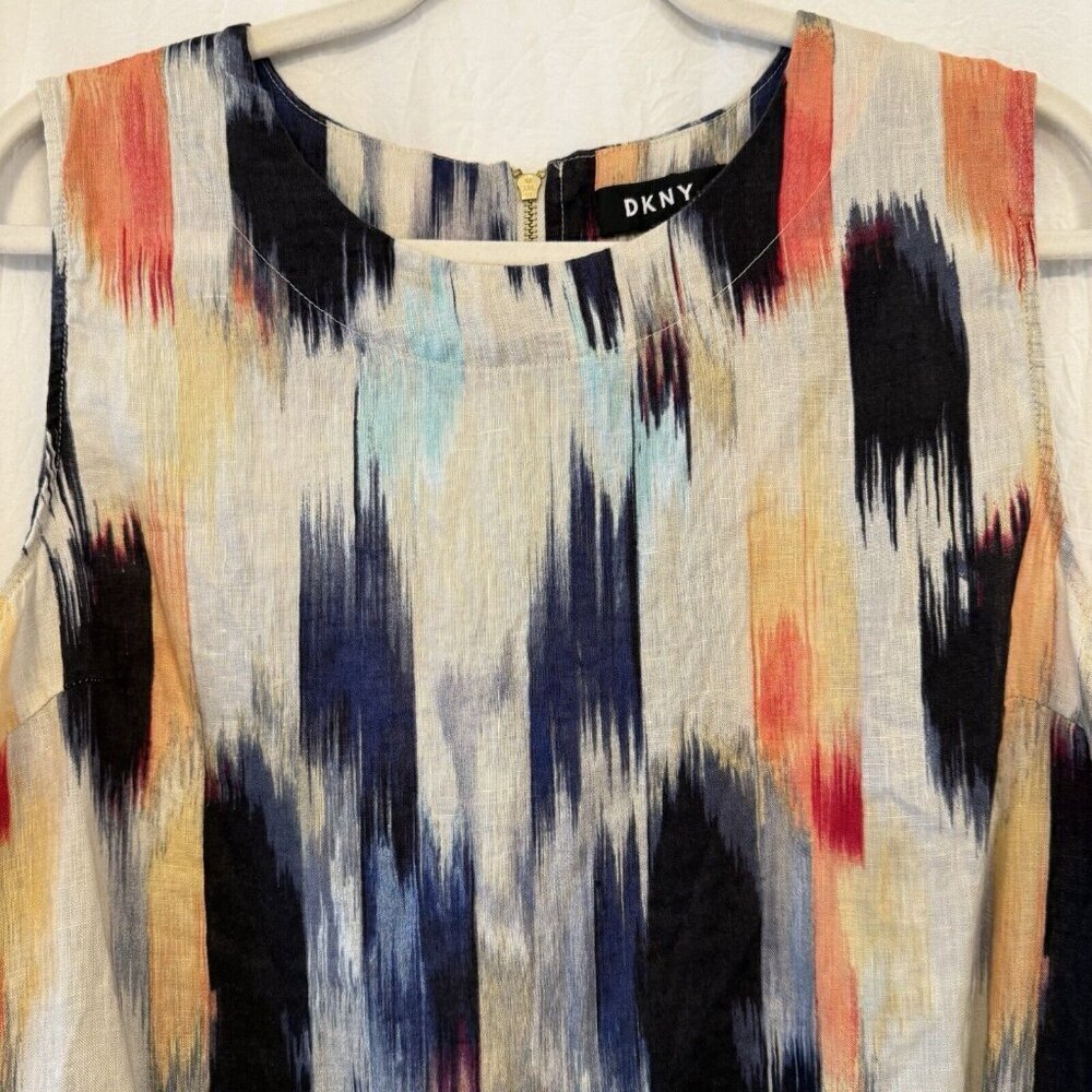 DKNY Women’s Sleeveless Linen Tank‎ Top Size Large Asymmetric Colorful Summer - Picture 2 of 12